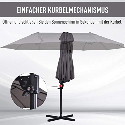 Outsunny Dubbele parasol, zweefparasol, dubbele parasol met zwengel, verstelbare tuinparasol, zonwering, metaal, 440 x… - Afbeelding 5