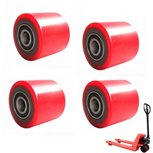 TOOSOAR4 Piezas Ruedas para Transpaleta de Poliuretano 80 x 70mm,con Rodamientos de Bolas,para Transpaletas Carros de Transporte Transportadores de Material