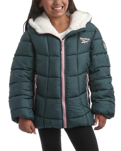 Reebok Girls Winter Coat - Heavyweight Quilted Sherpa Lined Parka Puffer Jacket - Warm Winter Jackets for Girls