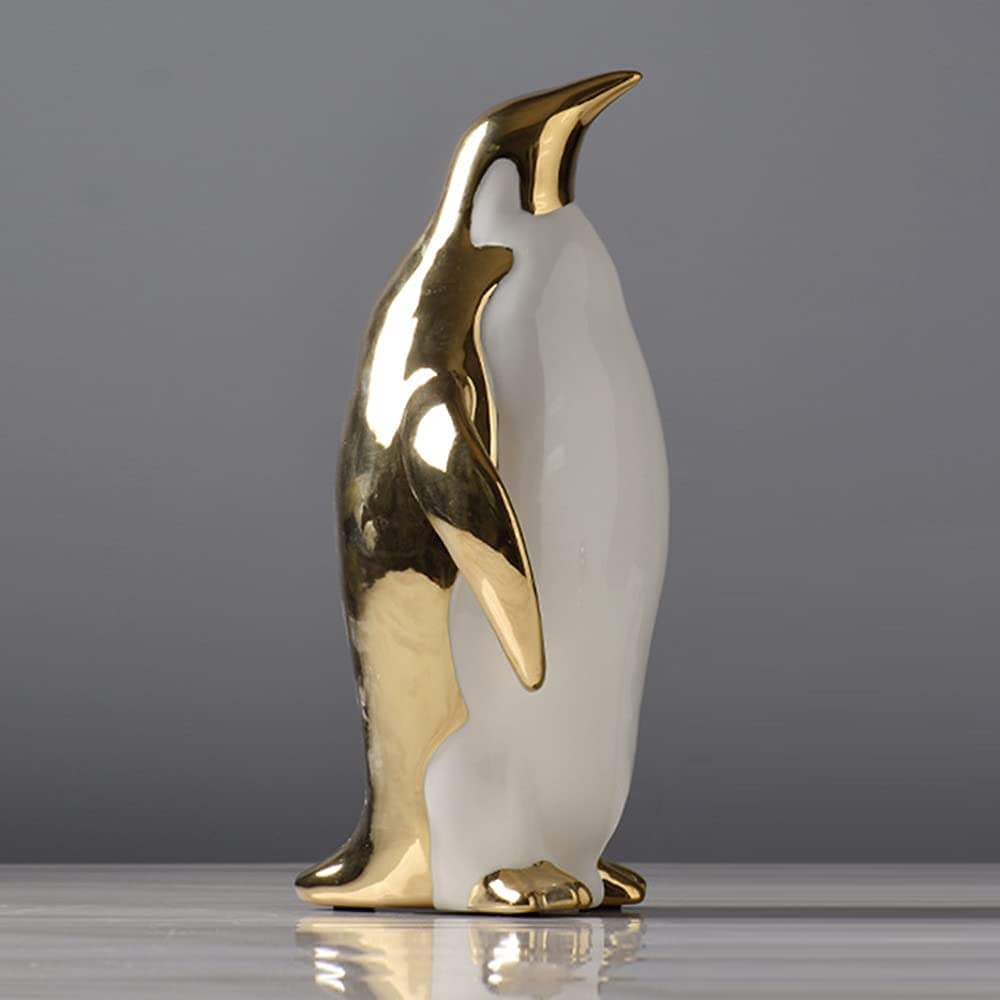 Statua astratta moderna arte artigianale statuetta ornamento scultura per mensola bar Home Desk Decor, moderna statua animale dorato modello pinguino ornamenti animali in ceramica decorazione casa