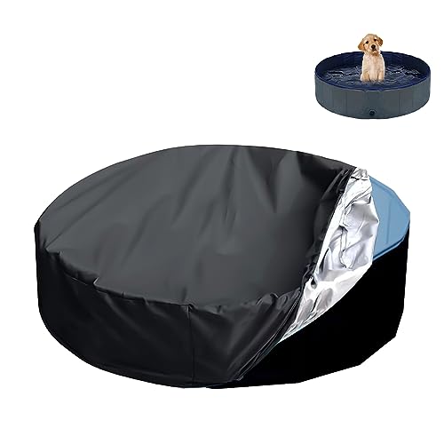 TOYMIS Round Dog Pool Cover, 48 inch/ 120cm, Drawstring Design, Black, Pool Cover, Custom, Solid, 12 inches, 48 inches, Snug fit for 48 inch/120cm Diameter Pools, Floating, Machine Wash