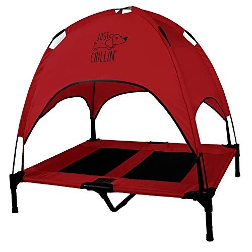 Floppy Dawg Just Chillin' Elevated Dog Bed. Cool Cot with Removable Canopy Shade. Indoor or Outdoor Pet Use. Lightweight and Portable. Chill in Style on Raised Breathable Mesh Fabric.