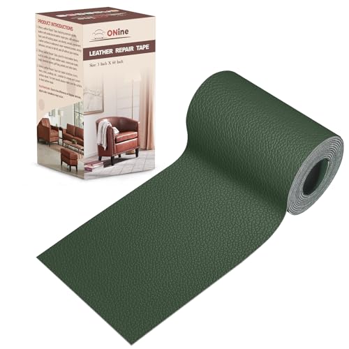 ONine Leather Repair Patch,Leather Repair Tape, 3 x 60 inches Leather Repair Patch for Furniture,Vinyl Repair kit,Leather Couch Patch,for Sofas, Furniture(Blackish Green-Litchi Grain)