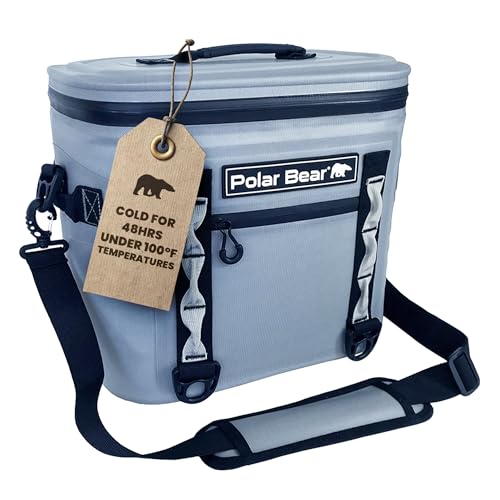 Polar Bear Coolers - Soft Topper 30 Cooler Bag - Insulated Leak Proof Thermal Bag for Travel, Beach, or Camping - Heavy Duty & Portable - Made Waterproof - Keeps Ice up to 48 hrs - 18 Pack, Grey