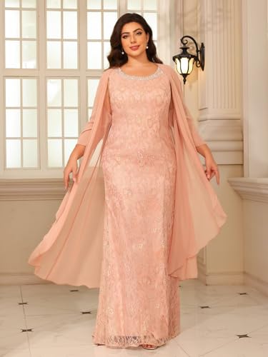 Women's 2 Piece Crew Neck Chiffon Mother of The Bride Dresses with Jacket Sparkly Beaded Formal Evening Party Gown DE3794