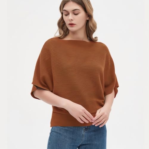 Image of EDSTAR Women Dolman Batwing Sleeves Knitted Sweaters Winter Boat Neck Pullovers Tops
