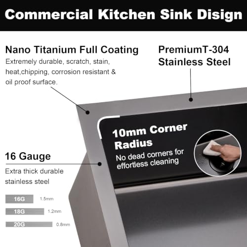 Image of 28 Inch Undermount Kitchen Sink Black, 28x18 Gunmetal Black 16 Gauge Stainless Steel Single Bowl Under Mount Commercial Kitchen Sinks 9 Inch Deep Includes Drain