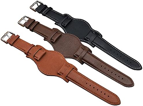 CURSHIMER Mens Womens Unisex Genuine Leather Bracelet Cuff Pad Bund Watch Band Strap (Black,18 mm)