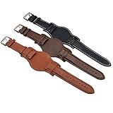 CURSHIMER Mens Womens Unisex Genuine Leather Bracelet Cuff Pad Bund Watch Band Strap (Black,18 mm)