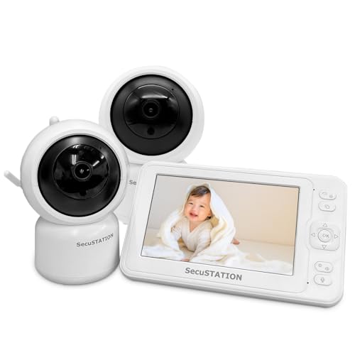 SecuSTATION セキュベビー ベビーモニター 5インチ 大画面 温度センサー 夜間暗視 赤く光らない 泣き声検知 子守歌機能 見守りカメラ 赤ちゃん ベビー みまもり モニター 国内取扱品 国内メーカー (カメラ2台+専用モニター) SC-XB53K