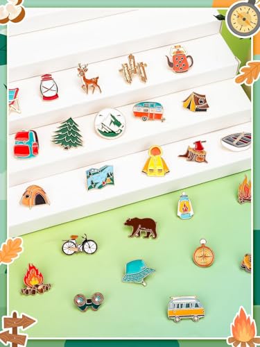 Image of JUNEBRUSHS 28 pcs Camping Enamel Funny Outdoors Adventure Brooch Pins Lapel Pins for Camping Adventure Birthday Party Decorations Gift Supplies Clothes Backpacks Decor Accessories