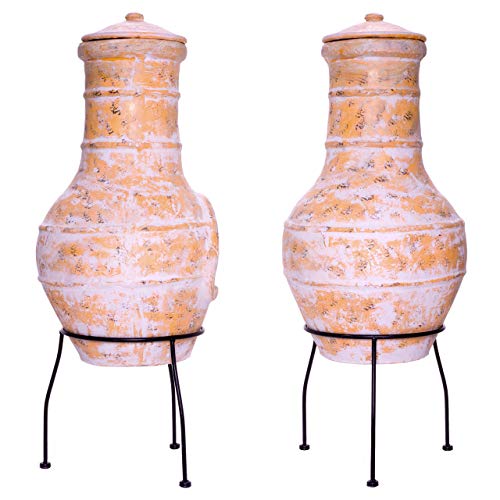 Nexos Terrassenofen Gartenkamin Terracotta 85 cm Gartenofen Stahlgestell Feueröffnung20x15 cm Schlotöffnung 26x15 cm robust 19,5 kg Grillkamin - 3