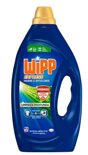 Wipp Express Limpieza Profunda + Higiene & Antiolores (28 lavados), detergente líquido quitamanchas, detergente para lavadora para coladas higiénicamente limpias, versión antigua