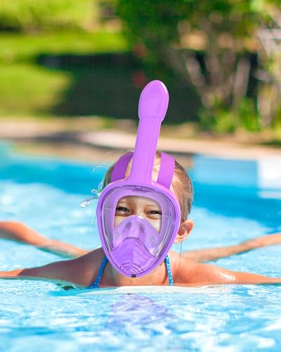 Image of QingSong Kids Snorkel Mask Full Face, Snorkeling Set with Camera Mount, 180 Degree Panoramic View Snorkeling Gear Anti-Fog Anti-Leak