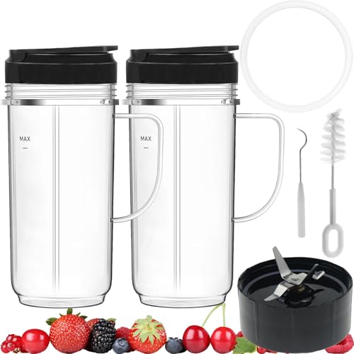 Magic Bullet Blender Cups, Tall 22oz Cup with Flip-Top To-Go Lids & Magic Bullet Cross Blade with Gasket, Mug with Handle Magic Bullet Cups Replacement Compatible with Magic Bullet Blender 250W MB1001