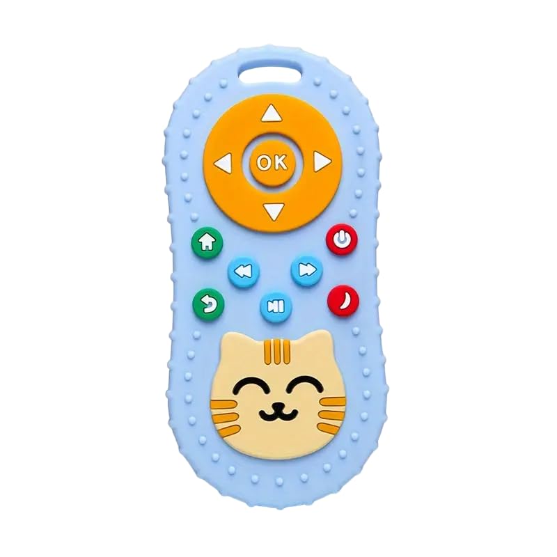 Image of tekme Infant Cute Cat Silicone Baby Teether-Cat Remote Control Shape Food Grade Teething Toy For Babies-Sensory Teething Toy (Blue)