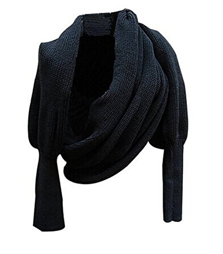 Aidonger Klassische Warm Multifunktions- Schal Stola aus Wolle mit Ärmel (Schwarz)