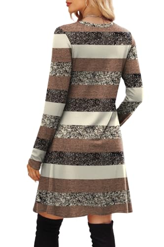 Image of OFEEFAN Long Sleeve Dress for Women Crew Neck Empire Waist Tunic Dress with Pockets