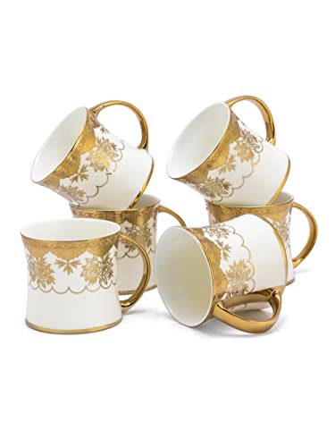 Image of Clay Craft Fine Ceramic Diamond Golden Printed Premium Coffee /Tea Cups - 180 ml - Set of 6, Tea Cup Set of 6, Mugs for Coffee, Cups Set of 6, Mug Set, Ideal for Gifting, Perfect for Home and Office