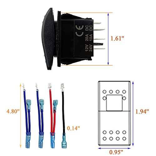 Image of Waterproof Marine Momentary Rocker Switch RED Led 7P (ON)-Off-(ON) Toggle Switch with Wires for Marine Yacht Vehicle Truck SUV ATV UTV, 12V 20A /24V 10A IP66