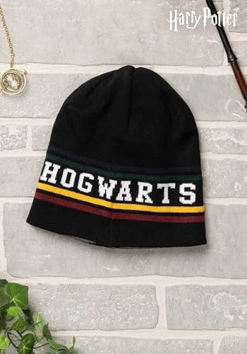 Harry Potter Hogwarts Reversible Knit Beanie - Acrylic Winter Hat with Hogwarts Crest - One Size Fits Most2