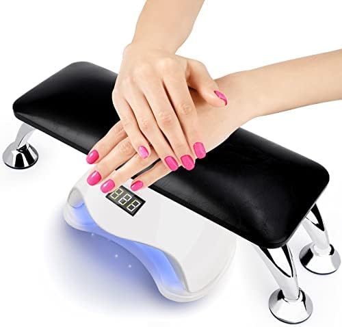 Nail Arm Rest for Acrylic Nails, Microfiber Leather Nail Hand Rest Cushion for Nails, Soft Hand Pillow Footstool with 4 Stainless Steel Stands Thick Sponge Nail Pillow for Nail Tech Use (Black)