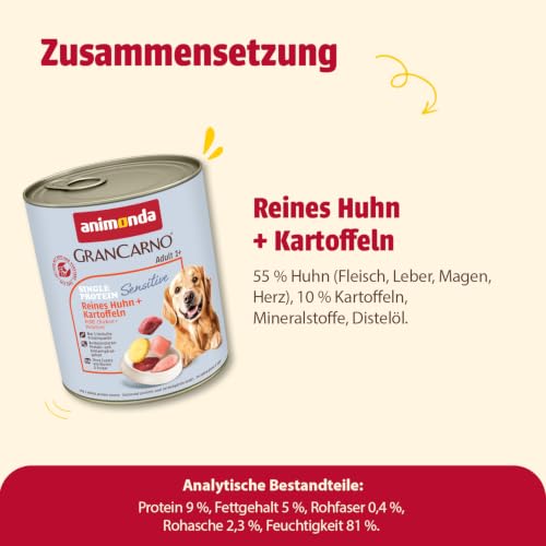 animonda GranCarno Hunde Nassfutter Sensitiv Huhn pur+Kartoffeln (6x800g)