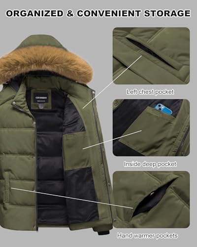 Image of Men's Puffer Jacket Winter Coat Puffy Parka with Fur Hood Waterproof & Windproof Shell Fleece lining 4 Pockets