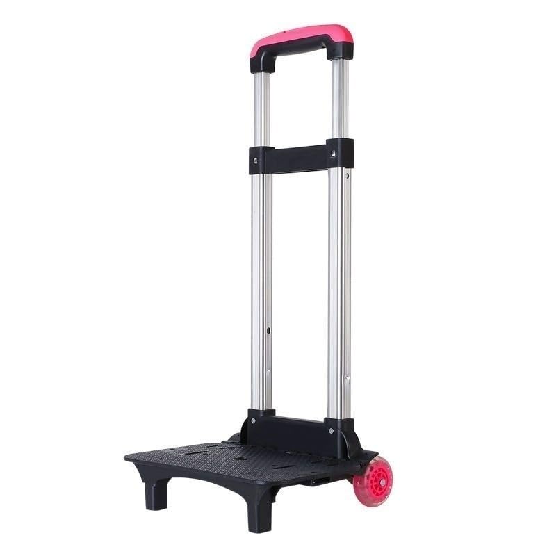 Carrinho Dobrável para Mochila Escolar com Rodinhas de Silicone Haste Telescópica em Alumínio e Base Antiderrapante para Material Escolar(Rosa)