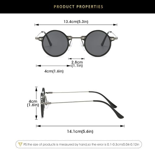 Small Round Sunglasses Men Women, Vintage Punk Circle Style Metal Frame Hippie Sun Glasses UV400 Lens4
