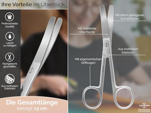 Bastelschere Papierschere Mehrzweckschere Edelstahl Rostfrei mit gebogener abgerundeter Schnittfläche für Basteln, Haushalt und Büro 13 cm