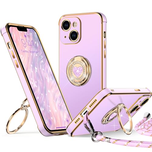 Coque de protection de luxe pour iPhone 14 Plus avec béquille anneau en métal finition premium