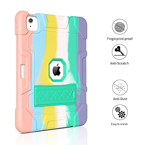Bentoben Ipad Air 5Th / 4Th Generation Case, Ipad Air 10.9 Case, 3 In 1 Heavy Duty Shockproof Kickstand With Pencil Holder Protective Girls Women Boys Men Kids Case For Ipad Air 5/4 10.9", Rainbow #TOP7