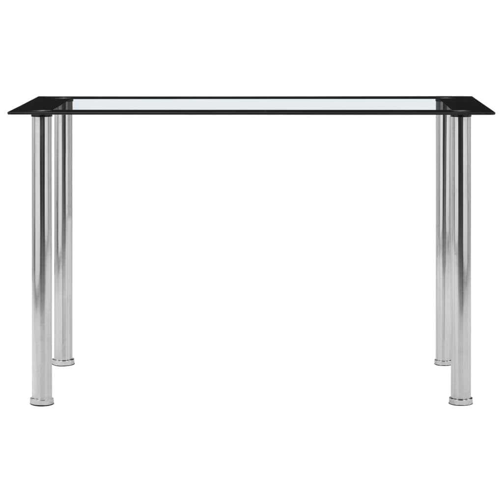Table à manger noire transparente 120 x 60 x 75 cm, plateau en verre trempé, cadre en acier inoxydable, table de cuisine moderne, table de salle à manger pour 4 personnes, facile d'entretien