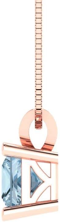 Clara Pucci 2.5 cttw Blue Simulated Diamond Rose Gold-Plated Silver Necklace and Pendant for Women (18" Box Chain,Princess Cut,7.5mm) - Image 3