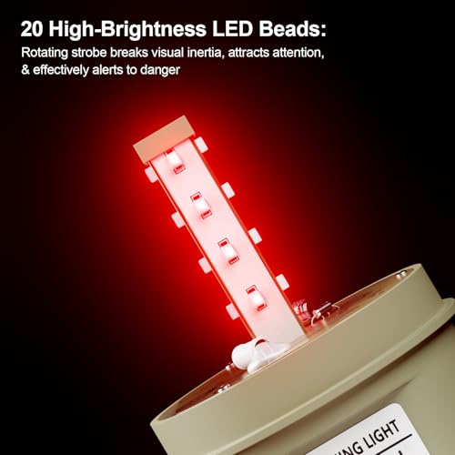 Image of Industrial LED Rotating Strobe Warning Light, 24 VDC Sound & Light Alarm with Knob and Switch, 105-110 dB Volume Adjustable, Red Emergency Alarm Light for Indoor /Outdoor Use