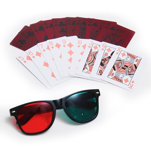 Red Green Vision Training Glasses with Red & Green Playing Cards – Binocular Coordination & Visual Balance Training Set for Lazy Eye (Amblyopia) & Eye Coordination Exercises & Daily Vision Practice