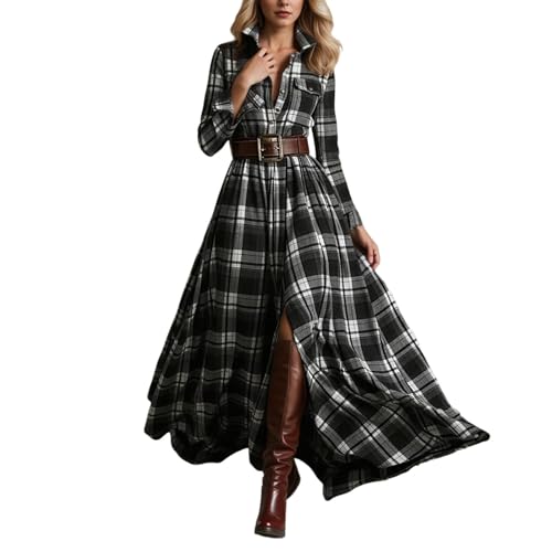 DUHENWU Damen Kleider Vintage Rustikaler Stil Langes Boho Kleid Lässiges Maxikleid Blumenmuster Lässiges Maxikleid Winter Langarm Blumenkleid...