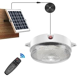 SunBonar Solar Ceiling Light Motion Sensor, Dimmable 6000K/4000K/3200K 5 Modes Daytime Available Solar Shed Lights with ON Off Switch & Remote Outdoor/Indoor Lights for Home Barn Shop Porch Patio