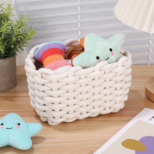 2er Set Aufbewahrungskorb Geflochten Baumwolle Strickkorb,Aufbewahrungskorb Weiß, für die Speicherung Kleiner Haushaltsartikel, für Schränke,Bad,Küche