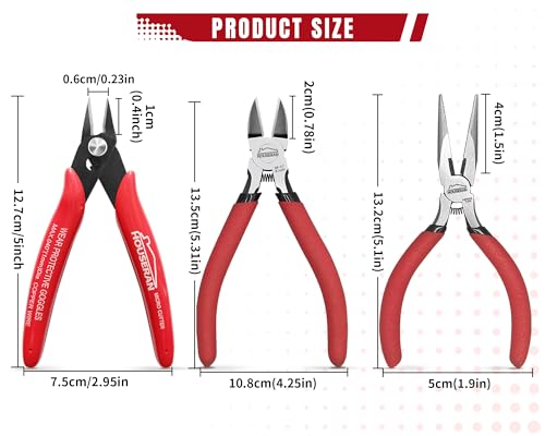 Image of Wire Cutters Set 5 Inch 3pc Flush Cutter & Side Cutter Kit | 3pc 5 inch tool kit with needle nose pliers, flush cutter and diagonal side cutters for zip ties and electronics.