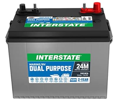 Interstate Batteries Marine/RV Battery 12V 70Ah 750CCA (8-24MAGM) Dual Purpose Power Pure Lead AGM RV & Marine Starting Replacement Battery (Group Size 24) Boats, RV's