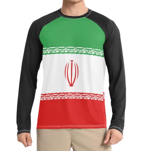 Camisa de sol para hombre negra con bandera de Irán manga larga y protección solar UPF 50+