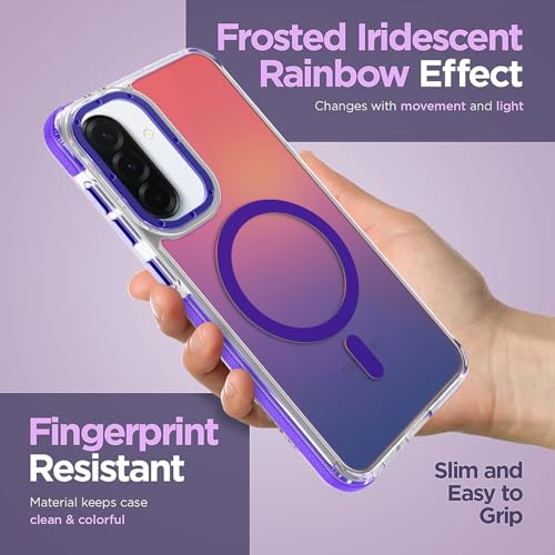 Image of Magnetic Case for Samsung Galaxy A36 5G [Compatible with Magsafe] [Cute Fashion Fluorescent Design] [1 Screen Protector] Slim Translucent Matte Case for Galaxy A36 5G 6.7 inch, Purple