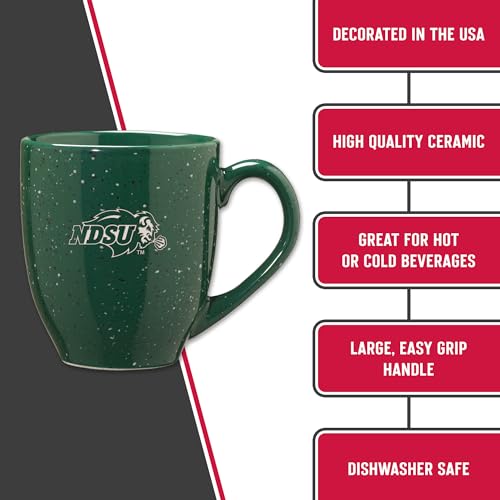 Image of Rico Industries NCAA North Dakota State Bisons Green Personalized 16 oz Team Color Laser Engraved Speckled Ceramic Coffee Mug