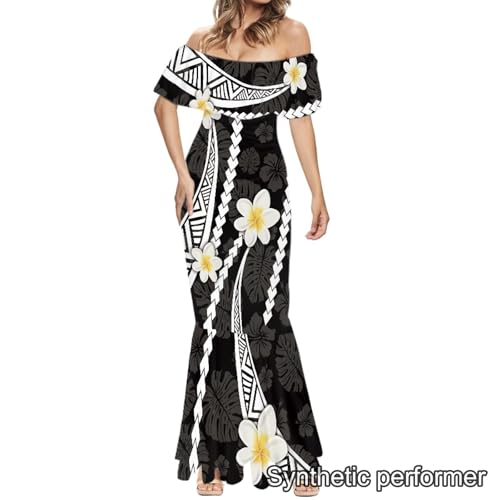 Image of Polynesian Dresses for Women Off Shoulder Maxi Dress Puletasi Samoan Dresses S-7XL