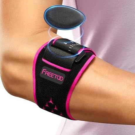 FREETOO Elbow brace for Tendonitis and Tennis Elbow for Women Men, Golfers Elbow Brace for Women for Pain Relief, Adjustable Tennis Elbow Support Band for Epicondylitis, Basketball, Exercise Pink S/M