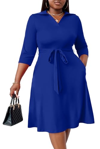 Image of FANDEE Plus Size Midi Dress for Women - Printing Summer Dresses for Wedding Guest Cocktail Party 3 /4 Sleeve V Neck(L-5XL)