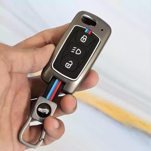 Image of Metal Keycover for Punch, Harrier, Nexon, Altroz, New Safari, Tiago, Tigor - 3 Button Flip Key (Metal Silicon)