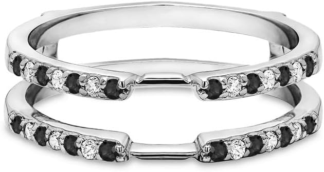 Black Diamond & White Diamond Enhancer Guard For Women, 14k Gold Plated Silver Black Wrap Ring, Enhancer Ring Guard